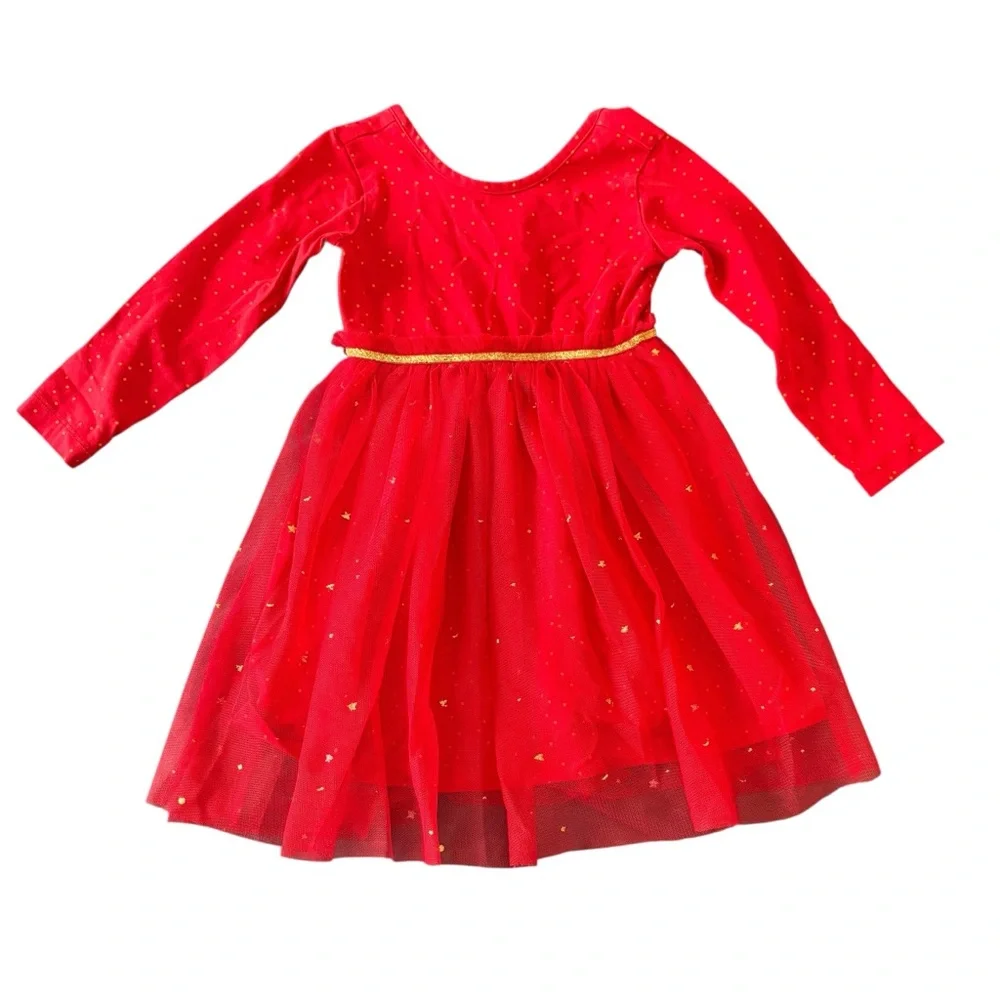 Hanna Andersson Red Tulle Dress with Gold Detail Size 90 - Picture 1 of 4